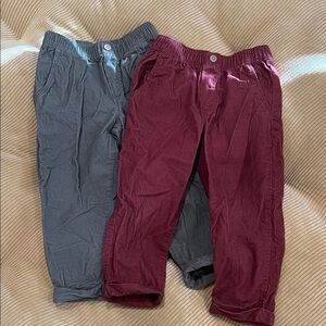 2 pairs Little Planet Organic Cotton corduroy Pants - Green and Bunt Red Orange